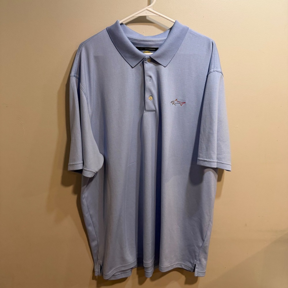 Greg Norman Play Dry Mens XXXL Light Blue Golf Polo Shirt Sleeve Shark Logo